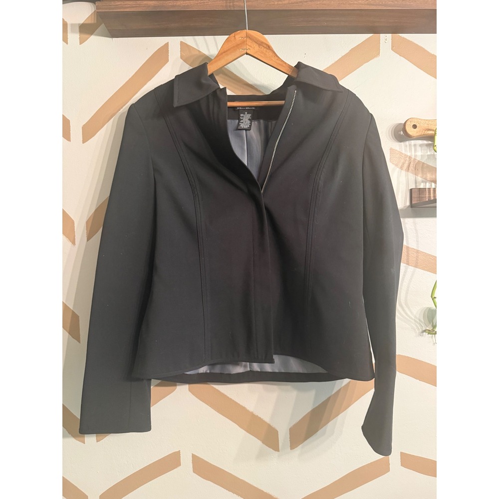 Worthington Blazer Women 10 Black Zip Front Stretch Collared Career Jacket